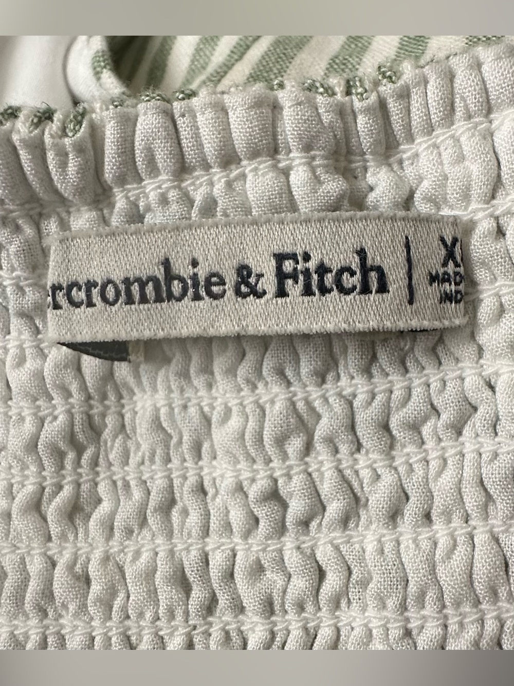 Abercrombie & Fitch Womens Stripe Crop Top Tank Smocked Back Green White Size XL - Picture 7 of 8